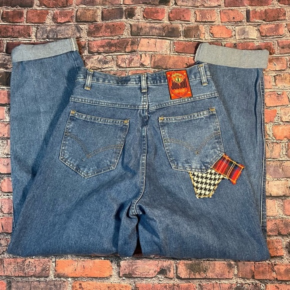 Vintage 80s Jou Jou High Waisted Jeans 9/10 Grunge Punk Plaid Patches Emo Goth - Picture 4 of 9